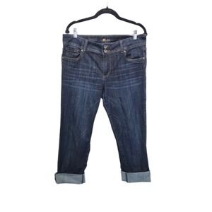 Kut from the Kloth Cameron Straight Leg Cuffed Hem Cropped Jeans Dark Wash Sz 10